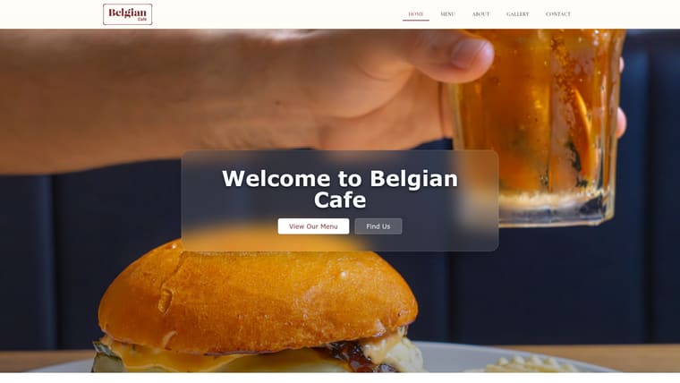 Screenshot of the Belgian Cafe website homepage