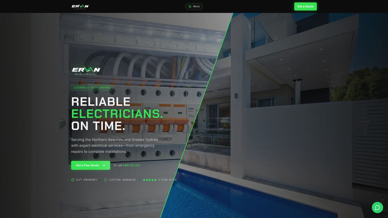 Ervan Electrical website homepage