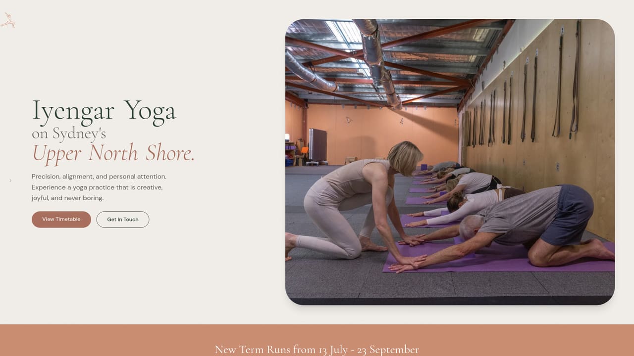 Screenshot of the Northside Yoga website homepage